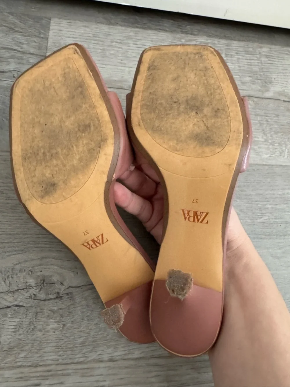 ZARA kitten heel leather square toe sandals size 37/7 - Picture 6 of 7